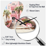 Pink Miami Artful Facades II - Asymmetric Metal Wall Clock