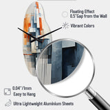 Colorful Mid Century Abstract Architectures I - Asymmetric Metal Wall Clock