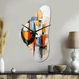 Colorful Mid Century Abstract Fusion I - Asymmetric Metal Wall Clock