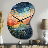 Blue Pink Mid Century Abstract Landscapes - Asymmetric Metal Wall Clock