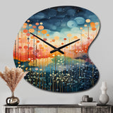 Blue Pink Mid Century Abstract Landscapes - Asymmetric Metal Wall Clock