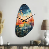 Blue Pink Mid Century Abstract Landscapes - Asymmetric Metal Wall Clock
