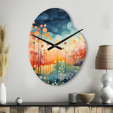 Blue Pink Mid Century Abstract Landscapes - Asymmetric Metal Wall Clock