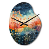 Blue Pink Mid Century Abstract Landscapes - Asymmetric Metal Wall Clock