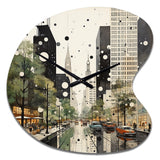 Grey Green Mid Century Architectural Elegance - Asymmetric Metal Wall Clock