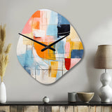 Pink Blue Mid Century Colorful Contrasts - Asymmetric Metal Wall Clock