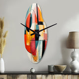 Blue Orange Mid Century Geometric Abstractions I - Asymmetric Metal Wall Clock