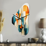 Orange Blue Mid Century Harmony In Geometry I - Asymmetric Metal Wall Clock