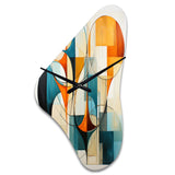 Orange Blue Mid Century Harmony In Geometry I - Asymmetric Metal Wall Clock