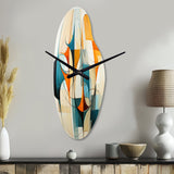Orange Blue Mid Century Harmony In Geometry I - Asymmetric Metal Wall Clock