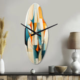 Orange Blue Mid Century Harmony In Geometry I - Asymmetric Metal Wall Clock