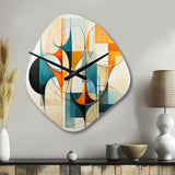 Orange Blue Mid Century Harmony In Geometry I - Asymmetric Metal Wall Clock