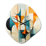 Orange Blue Mid Century Harmony In Geometry I - Asymmetric Metal Wall Clock