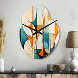 Orange Blue Mid Century Harmony In Geometry I - Asymmetric Metal Wall Clock