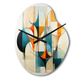 Orange Blue Mid Century Harmony In Geometry I - Asymmetric Metal Wall Clock