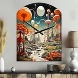Colorful Mid Century Midcentury Mushroom Dreams I - Asymmetric Metal Wall Clock
