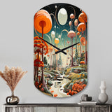 Colorful Mid Century Midcentury Mushroom Dreams I - Asymmetric Metal Wall Clock