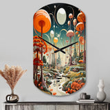 Colorful Mid Century Midcentury Mushroom Dreams I - Asymmetric Metal Wall Clock