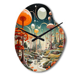 Colorful Mid Century Midcentury Mushroom Dreams I - Asymmetric Metal Wall Clock
