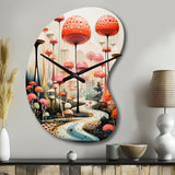 Colorful Mid Century Midcentury Mushroom Dreams II - Asymmetric Metal Wall Clock