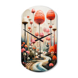 Colorful Mid Century Midcentury Mushroom Dreams II - Asymmetric Metal Wall Clock
