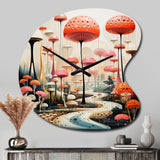 Colorful Mid Century Midcentury Mushroom Dreams II - Asymmetric Metal Wall Clock