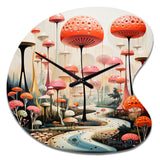 Colorful Mid Century Midcentury Mushroom Dreams II - Asymmetric Metal Wall Clock