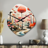 Colorful Mid Century Midcentury Mushroom Dreams II - Asymmetric Metal Wall Clock