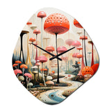 Colorful Mid Century Midcentury Mushroom Dreams II - Asymmetric Metal Wall Clock