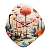 Colorful Mid Century Midcentury Mushroom Dreams II - Asymmetric Metal Wall Clock