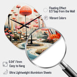 Colorful Mid Century Midcentury Mushroom Dreams II - Asymmetric Metal Wall Clock