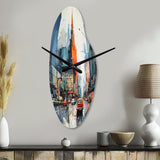 Blue Grey Mid Century Midcentury Metropolis I - Asymmetric Metal Wall Clock