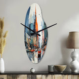 Blue Grey Mid Century Midcentury Metropolis I - Asymmetric Metal Wall Clock