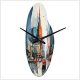 Blue Grey Mid Century Midcentury Metropolis I - Asymmetric Metal Wall Clock