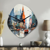 Blue Grey Mid Century Midcentury Metropolis I - Asymmetric Metal Wall Clock