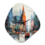 Blue Grey Mid Century Midcentury Metropolis I - Asymmetric Metal Wall Clock