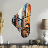 Blue Grey Mid Century Midcentury Metropolis II - Asymmetric Metal Wall Clock