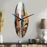 Blue Grey Mid Century Midcentury Metropolis II - Asymmetric Metal Wall Clock