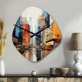 Blue Grey Mid Century Midcentury Metropolis II - Asymmetric Metal Wall Clock