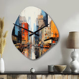 Blue Grey Mid Century Midcentury Metropolis II - Asymmetric Metal Wall Clock