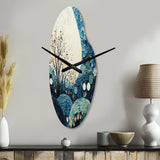 Teal White Mid Century Minimalist Rain II - Asymmetric Metal Wall Clock