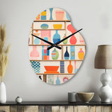 Pink Mid Century Playful Patterns IV - Asymmetric Metal Wall Clock