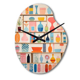 Pink Mid Century Playful Patterns IV - Asymmetric Metal Wall Clock