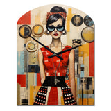 Mid Century Retro Woman Portrait V - Asymmetric Metal Wall Clock