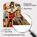 Mid Century Retro Woman Portrait V - Asymmetric Metal Wall Clock