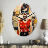 Mid Century Retro Woman Portrait V - Asymmetric Metal Wall Clock