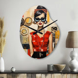 Mid Century Retro Woman Portrait V - Asymmetric Metal Wall Clock