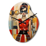 Mid Century Retro Woman Portrait V - Asymmetric Metal Wall Clock
