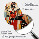 Mid Century Retro Woman Portrait V - Asymmetric Metal Wall Clock