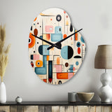 Pink Blue Mid Century Whimsical Wonders III - Asymmetric Metal Wall Clock